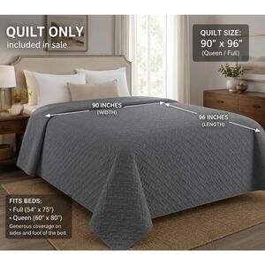 NEW Quilt Set Queen Size Dark Grey Bedding NIB SEALED 2 Pillow Shams